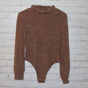 🤎 SHEIN Ribbed Long‑Sleeve Mock‑Neck Bodysuit · Women’s Medium